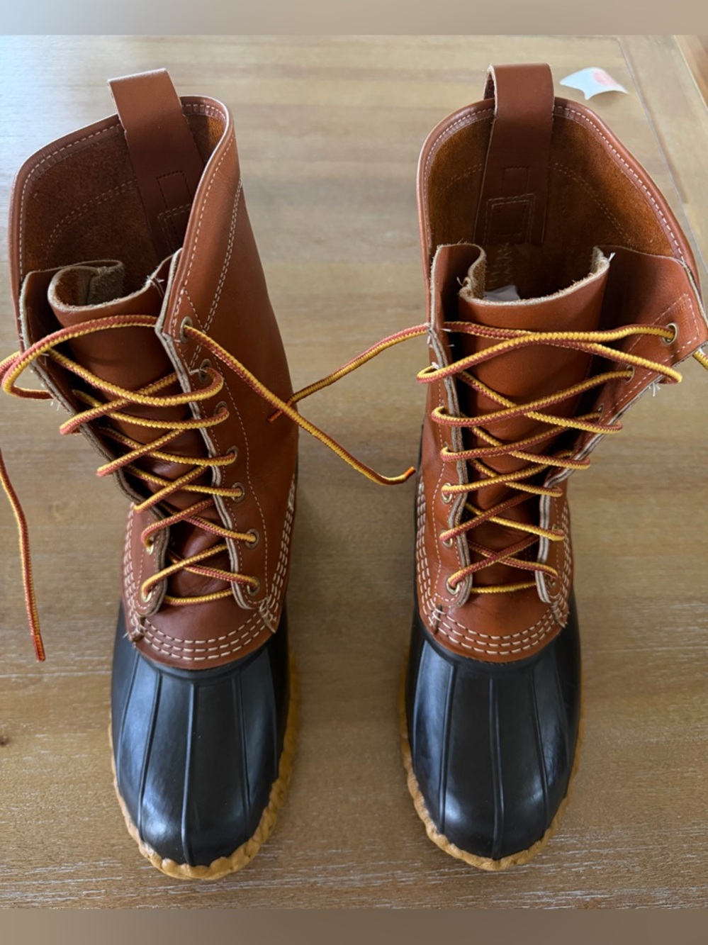 L.L. Bean 8" Bean Boots Men's Size 9 M Tan/Navy Blue Duck Boots Made in US